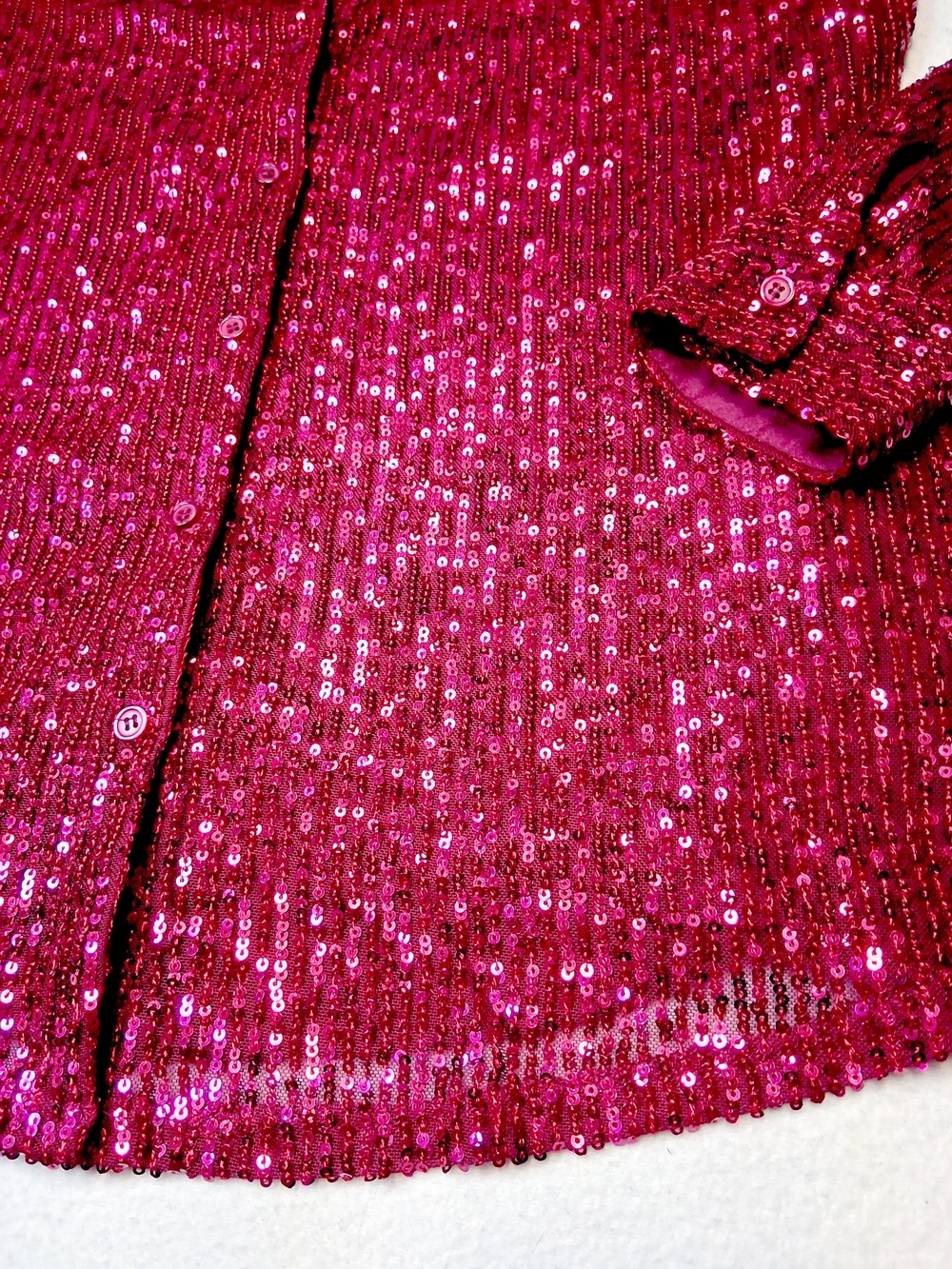 Sequin Button-Down Shirt in Red - Picture 3 of 7